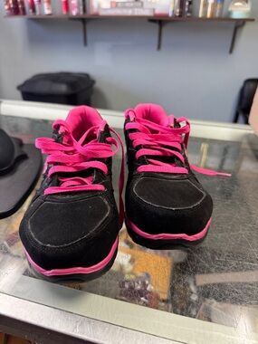 Skechers Womens Black and Hot Pink Lace-Up Sneakers